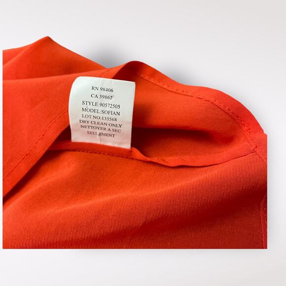 Theory Women’s Red Silk Pleated Scoop neck business casual blouse Size P - Picture 6 of 7